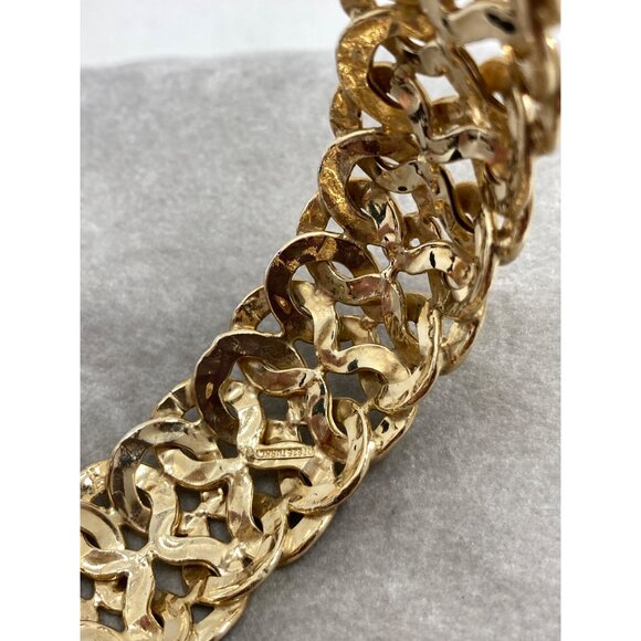 Gold Coated Sterling Silver Filigree Weave Wide Bangle Bracelet Turkey - Picture 7 of 11